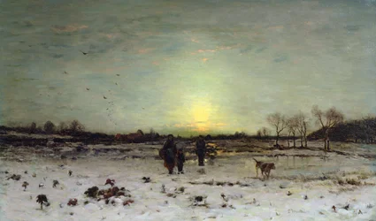 Vinterlandskap vid solnedgång